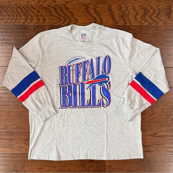Buffalo Bills NFL Men’s T-Shirt 2XL Gray Long Sleeve Striped embroidered AFC - Picture 2 of 9